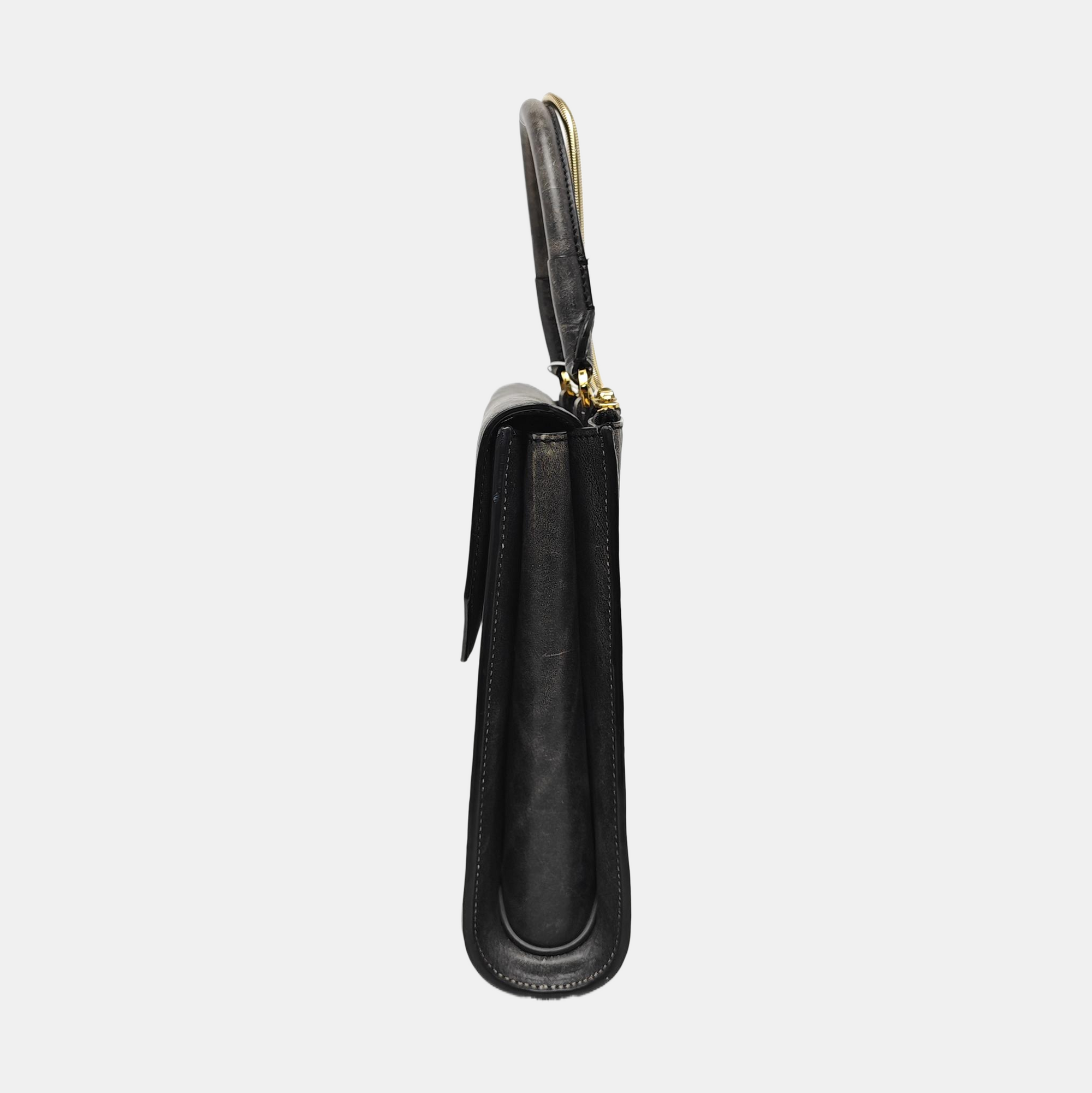 Leather Top Handle Bag Black