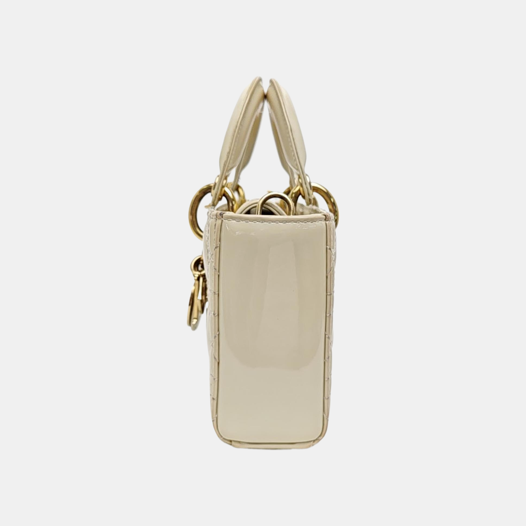 Lady D-Joy Small Cannage Patent Leather White