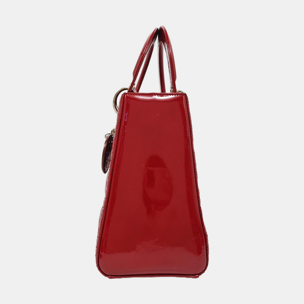 Lady Dior Medium Cannage Patent Leather Red