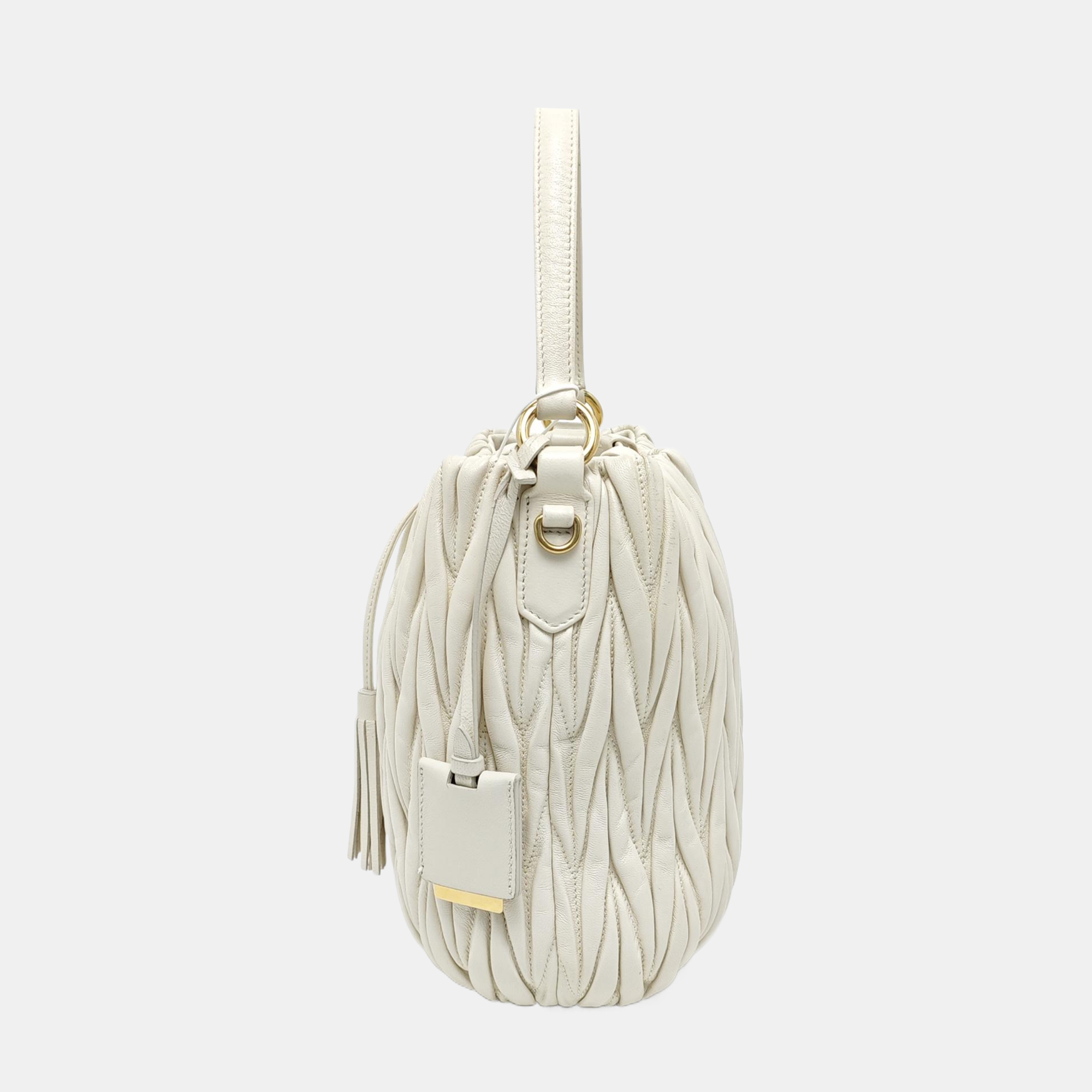 Quilted Lambskin Bucket Bag White