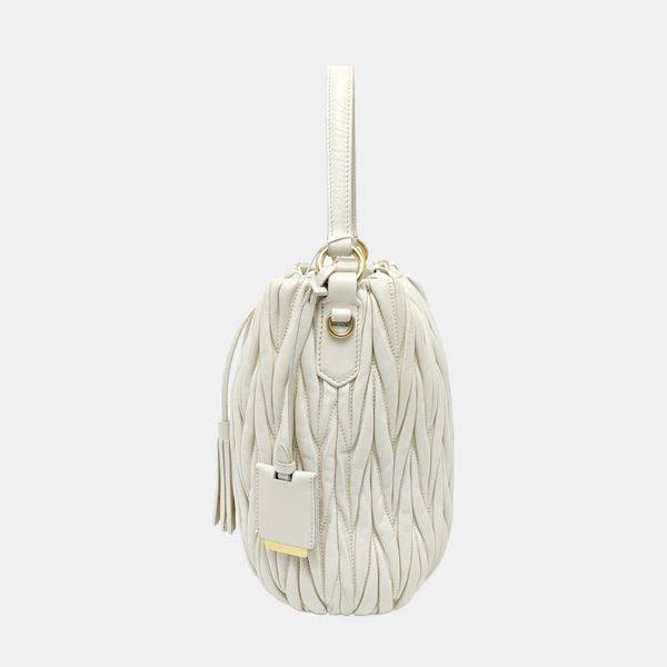 Quilted Lambskin Bucket Bag White