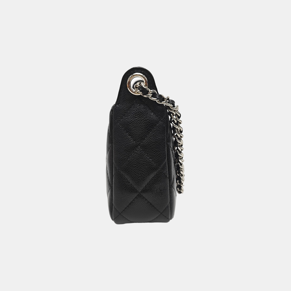Quilted Grained Calfskin Shoulder Bag Black