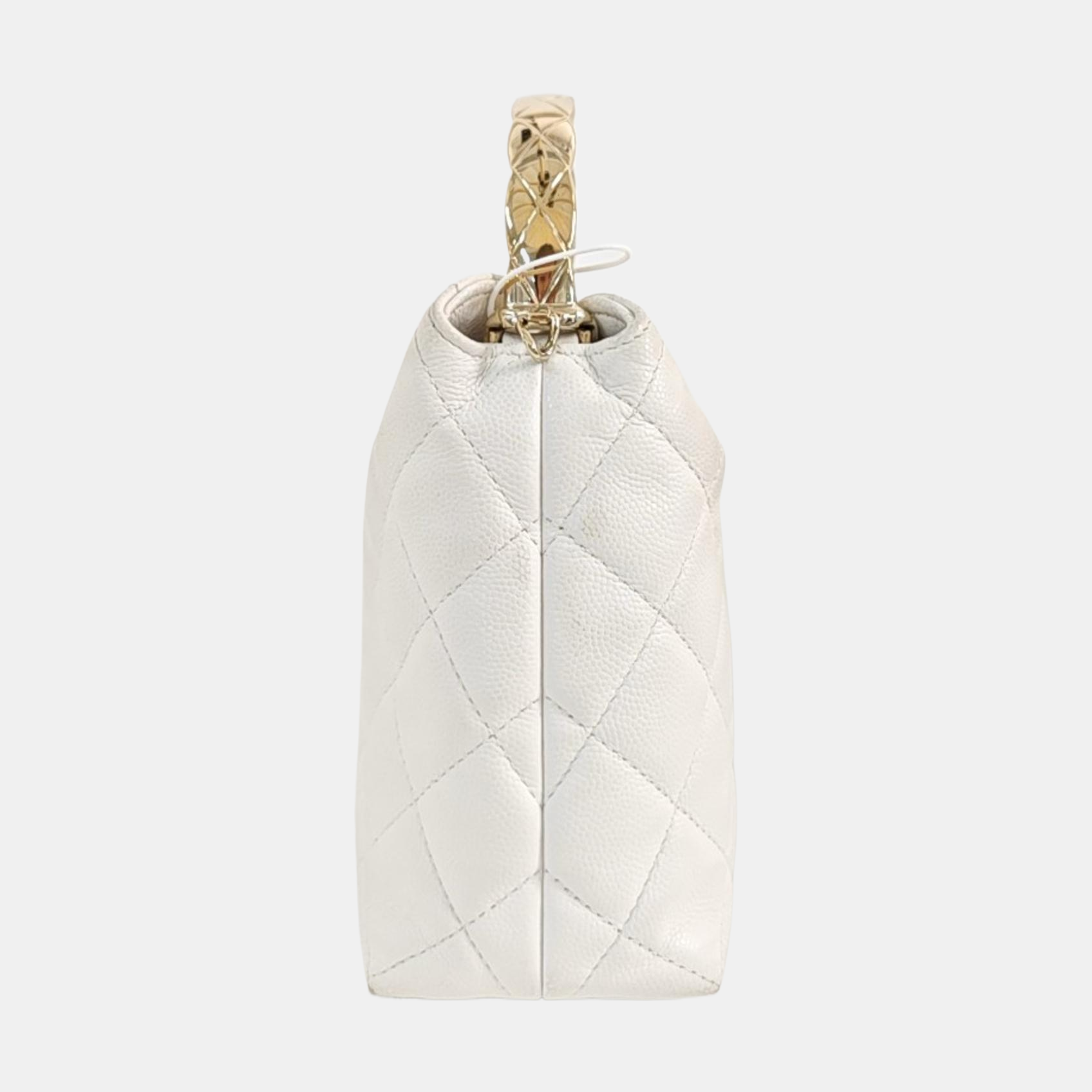 Quilted Grained Calfskin Shoulder Bag White