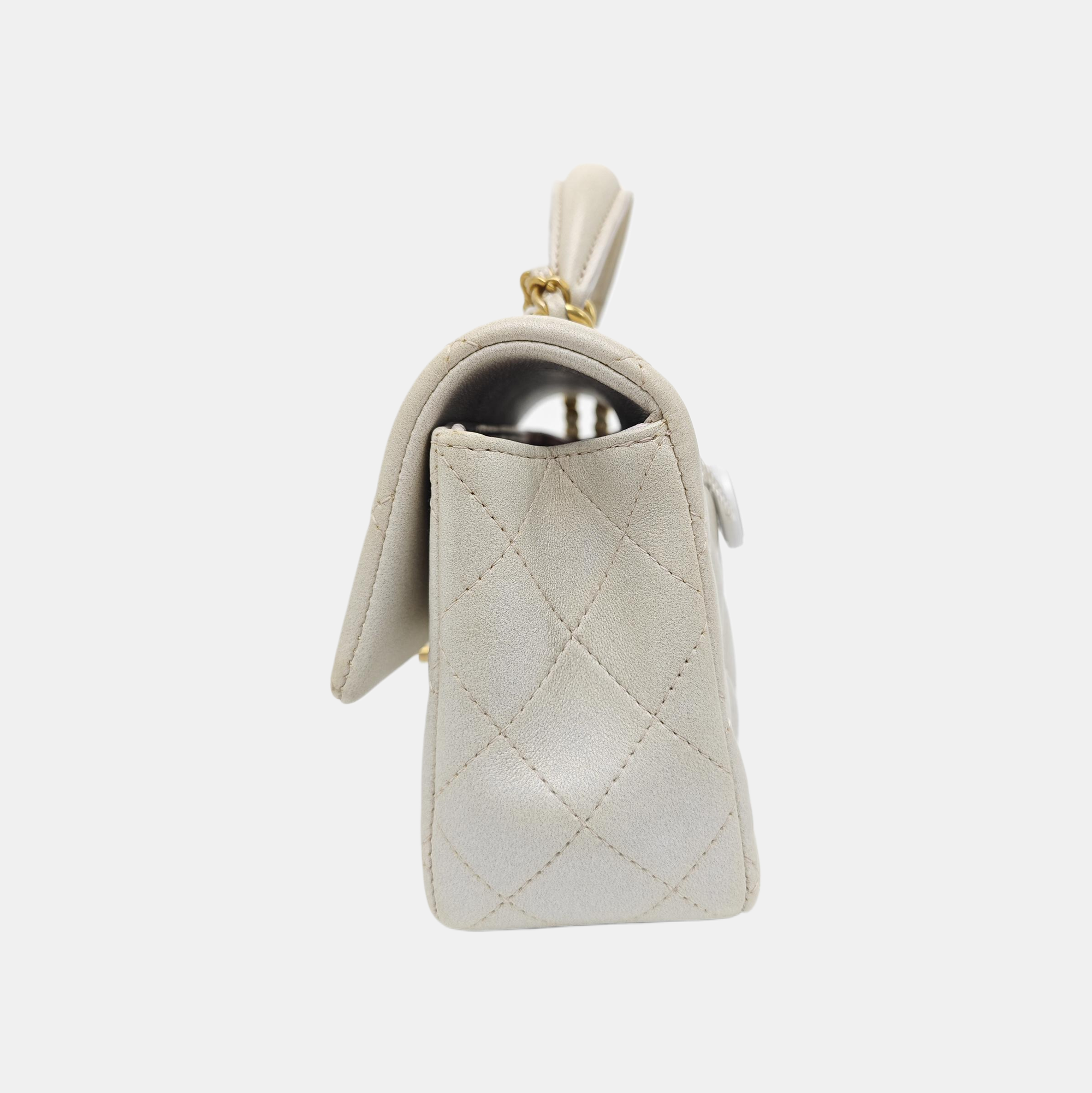 Quilted Lambskin Shoulder Bag White