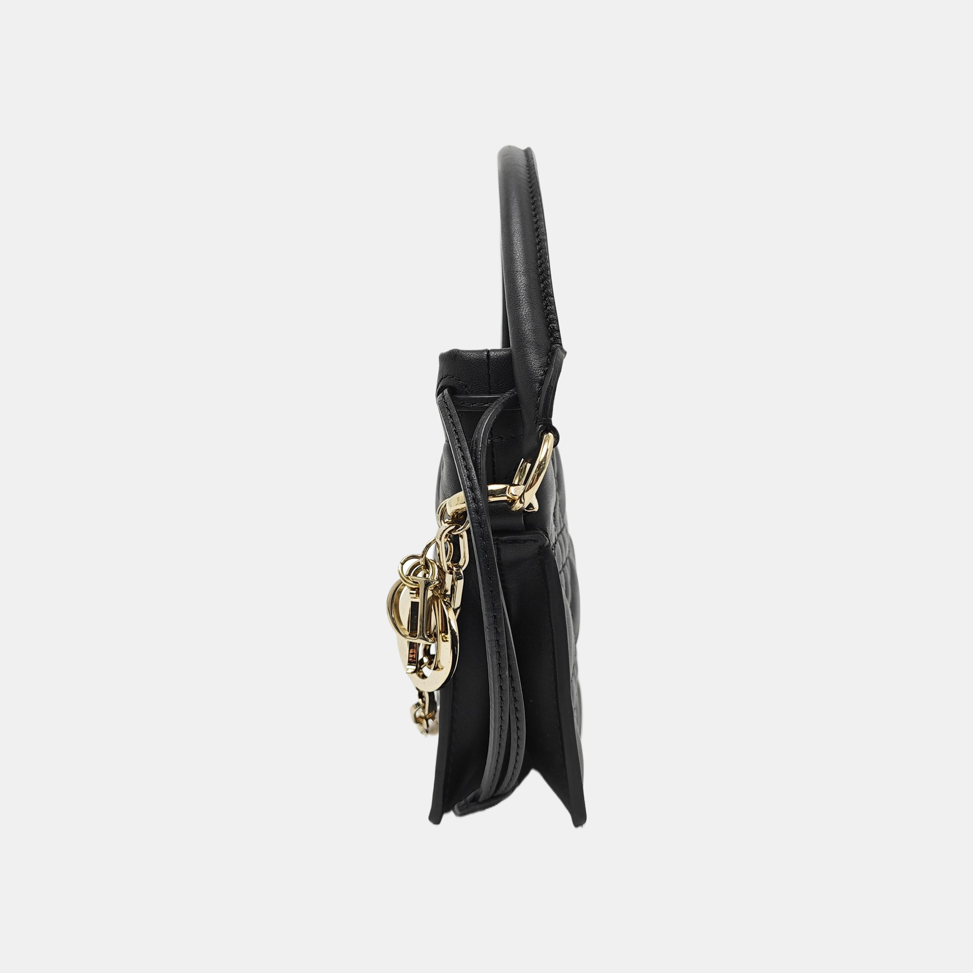 Cannage Calfskin Shoulder Bag Black
