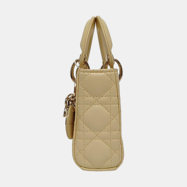 Lady Dior Super Mini Piel de Cordero Acolchada Amarilla