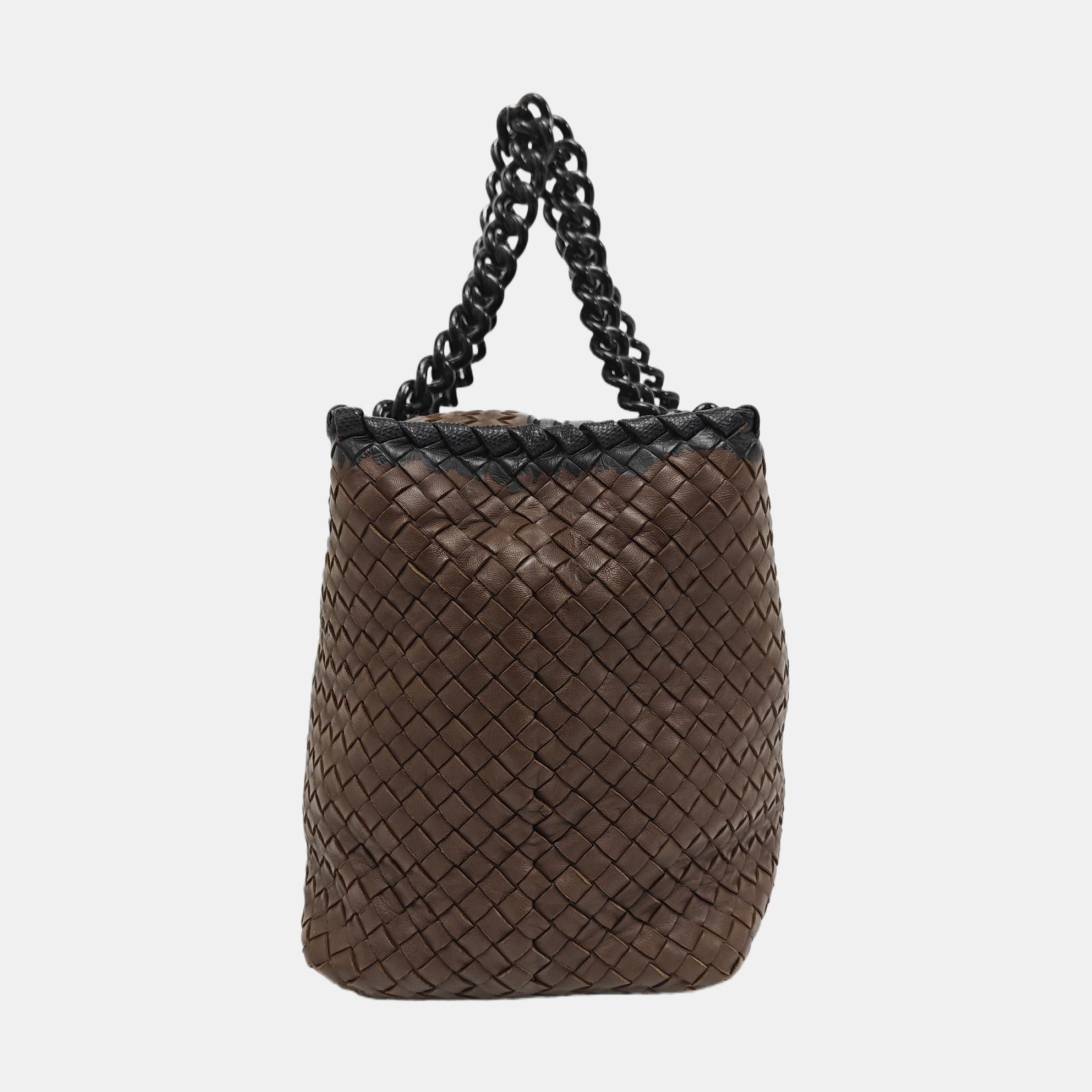 Lambskin Top Handle Bag Brown