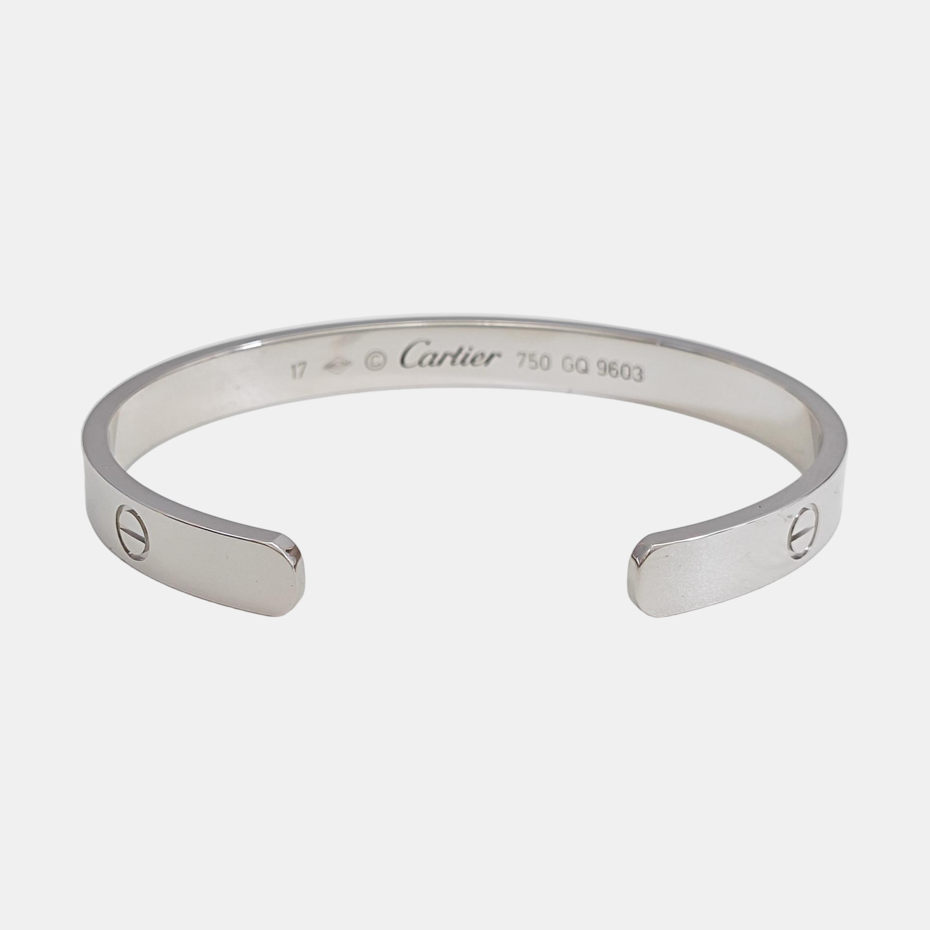 LOVE 18k White Gold Silver Bangle