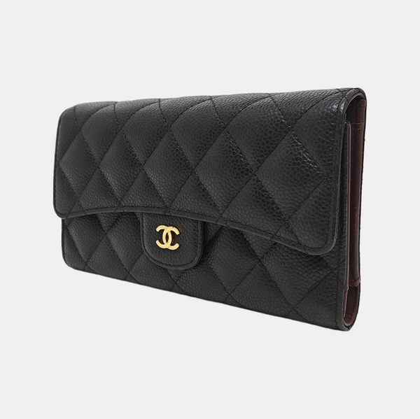 CLASSIC FLAP Mini Quilted Grained Calfskin Black Wallet