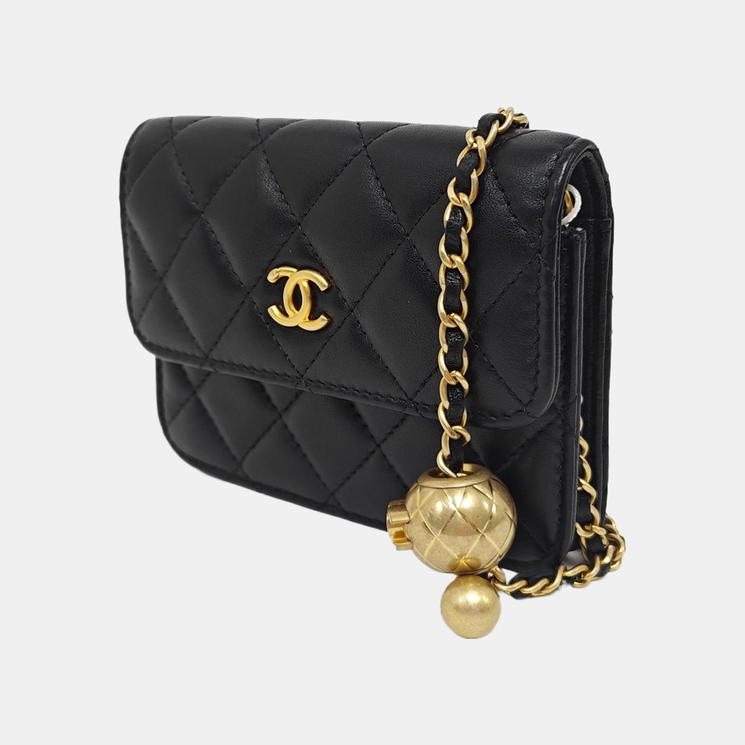 Quilted Lambskin Shoulder Bag Black