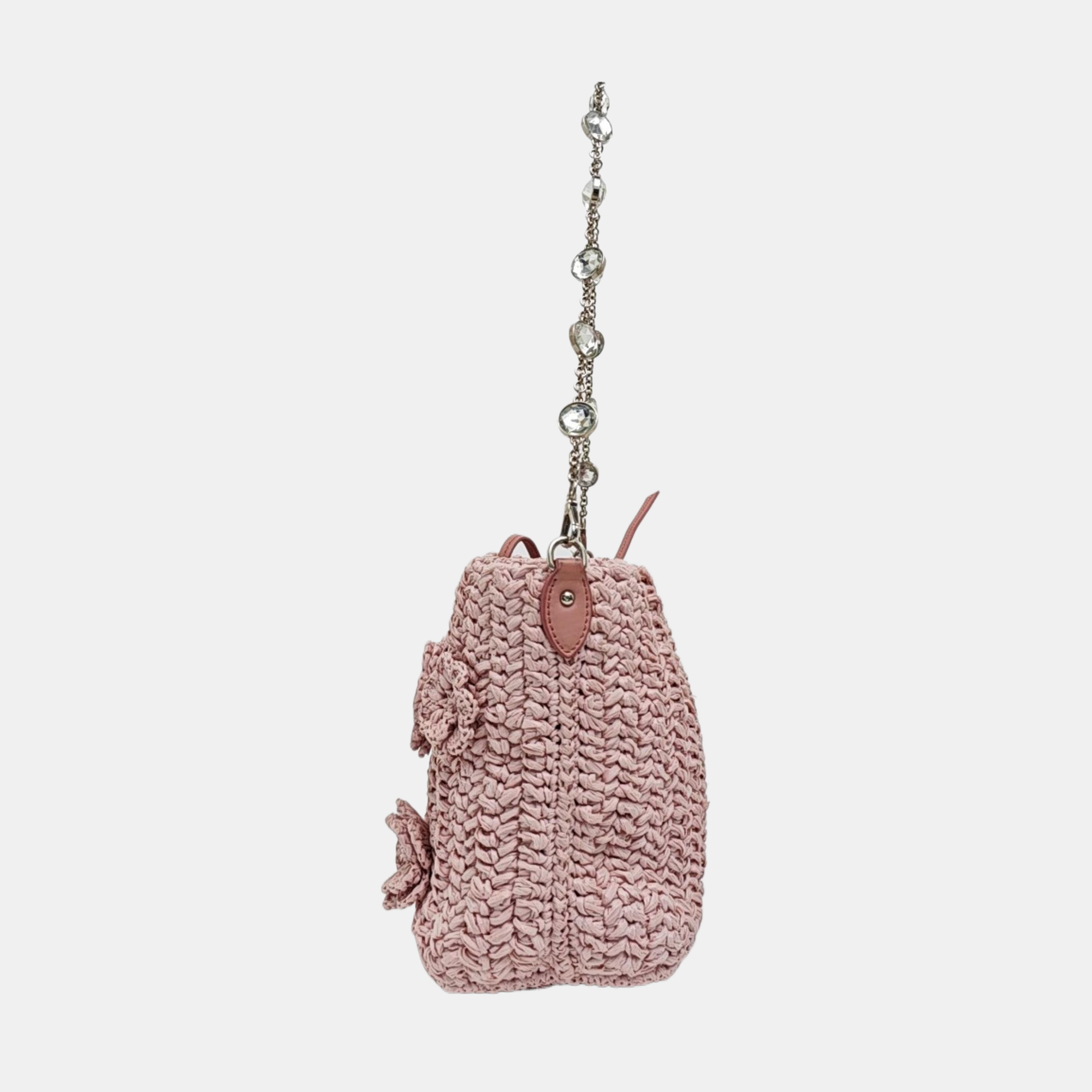Straw Bucket Bag Pink