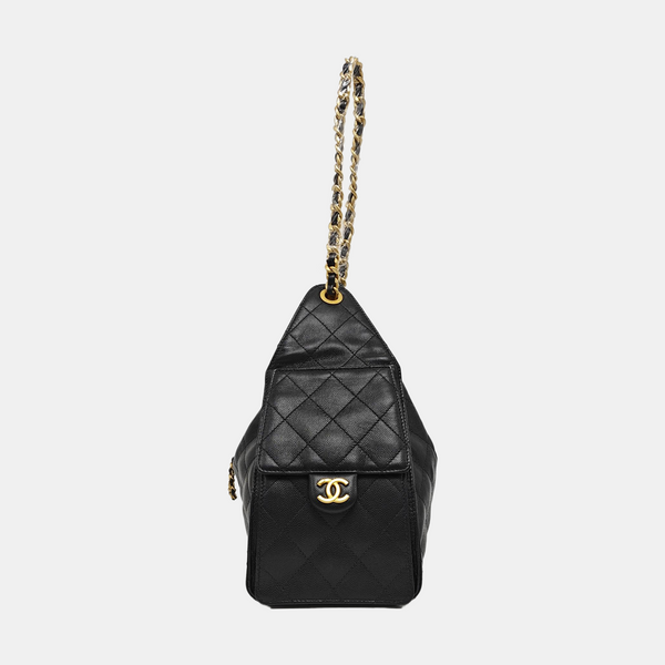 CHANEL 25 Small Quilted Grained Calfskin Black
