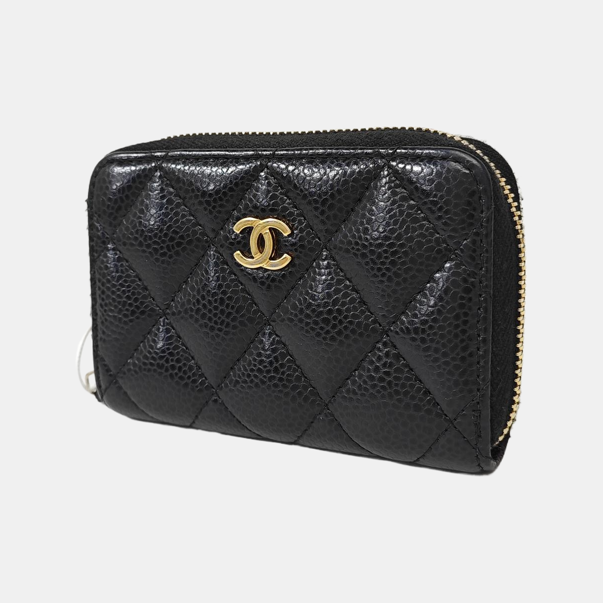 Quilted Grained Calfskin Card Holder Black