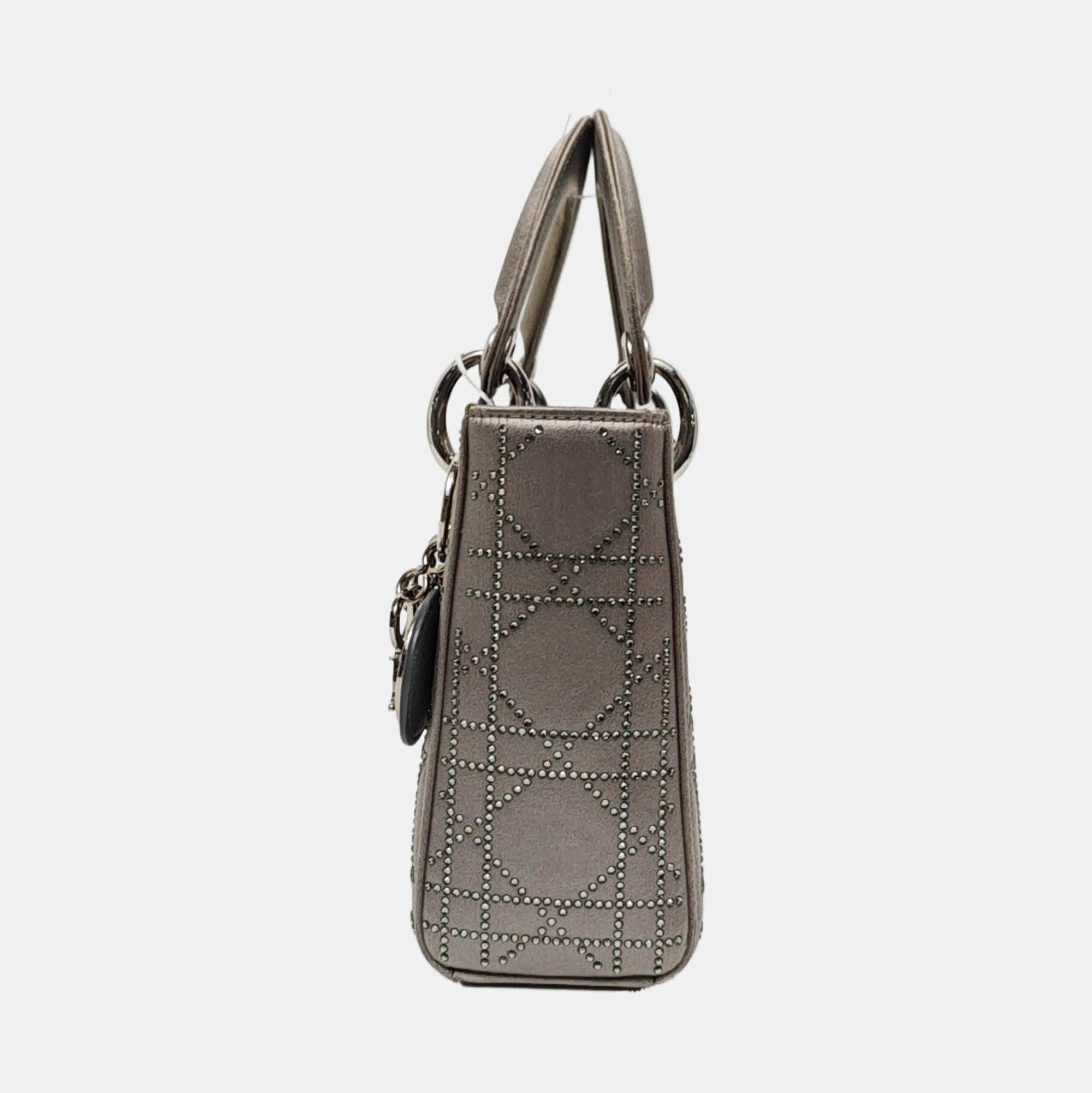 Lady Dior Mini Cannage Silk Satin Gray