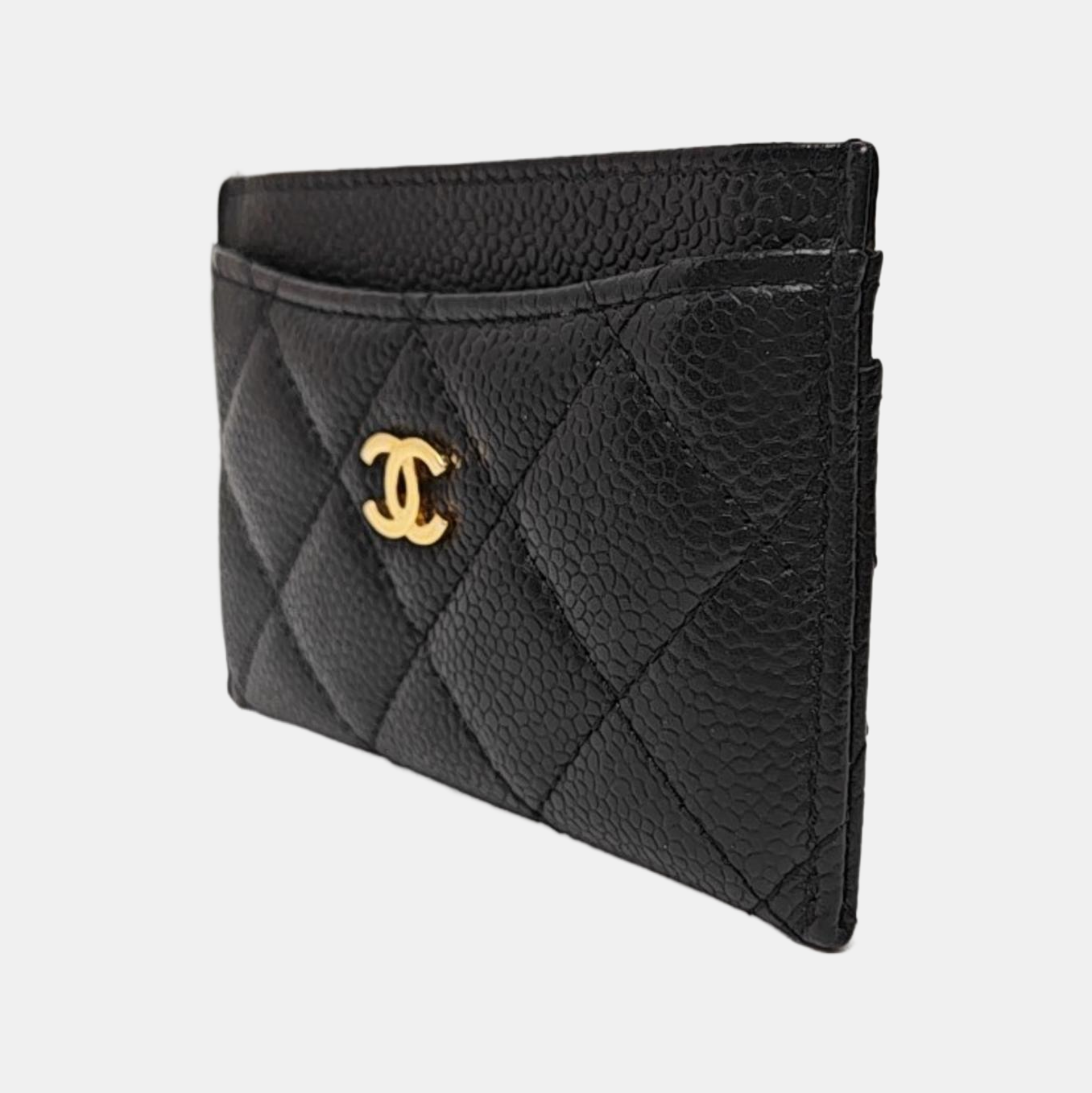 Authenticated pre-owned  CLASSIC FLAP Quilted Grained Calfskin Black Card Holder - Card Holder at Looply