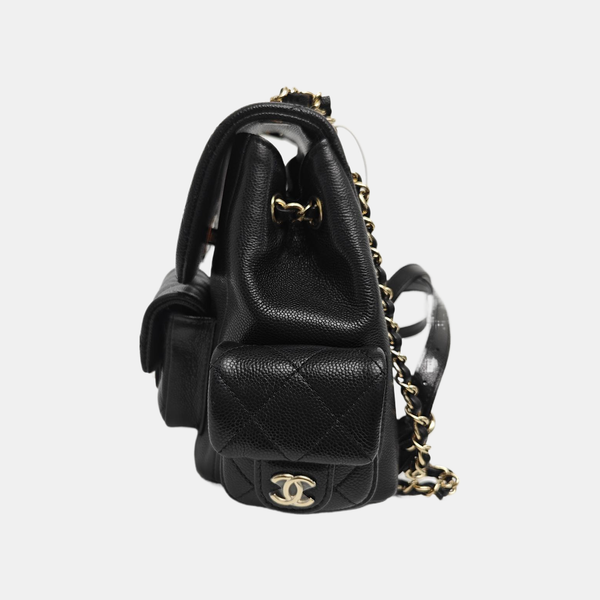 Quilted Grained Calfskin Backpack Small Black