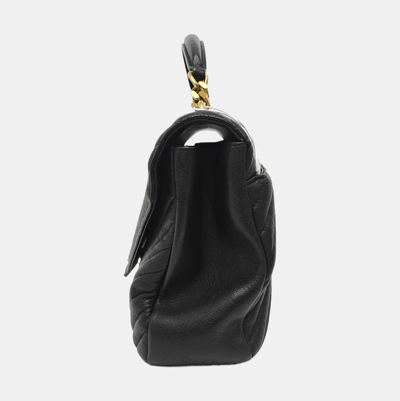 COLLEGE Large Chevron Lambskin Black