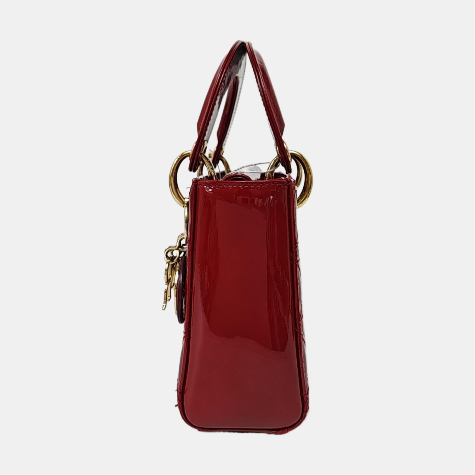 Authenticated pre-owned  Lady Dior Mini Quilted Patent Leather Red - Tote Bag at Looply