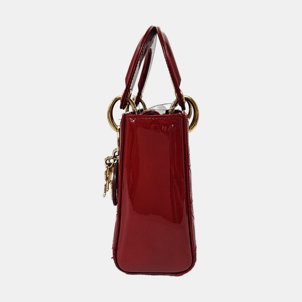 Authenticated pre-owned  Lady Dior Mini Quilted Patent Leather Red - Tote Bag at Looply