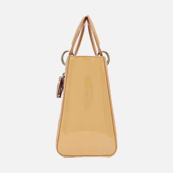 Lady Dior Medium Cannage Patent Leather Beige