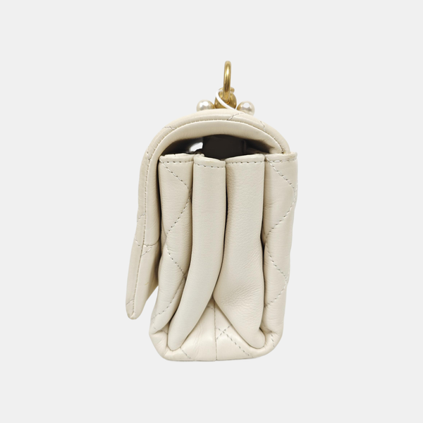 Quilted Calfskin Shoulder Bag White