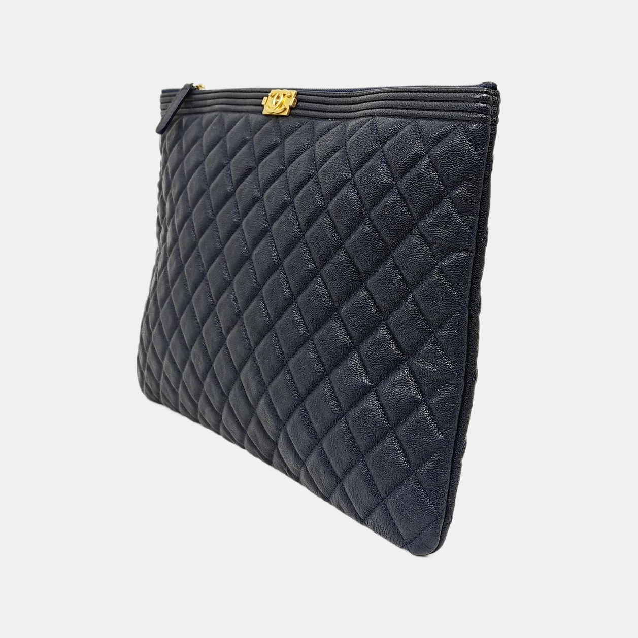 BOY CHANEL Large Quilted Grained Calfskin Blue
