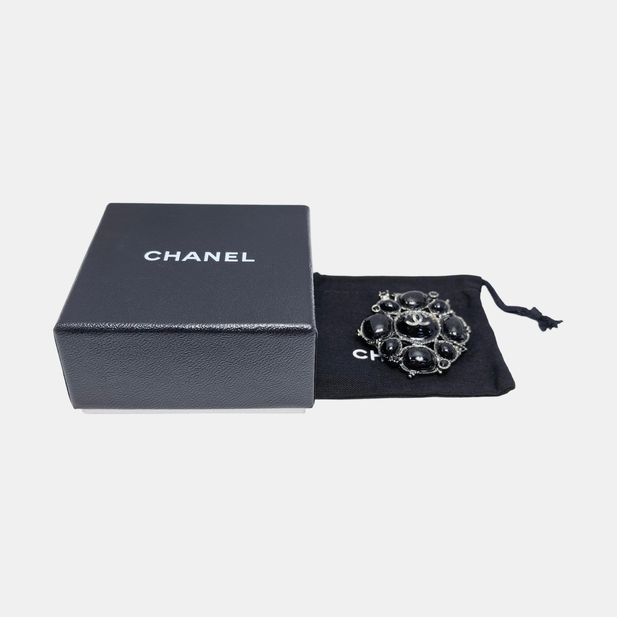 CC Logo Metal Black Brooch
