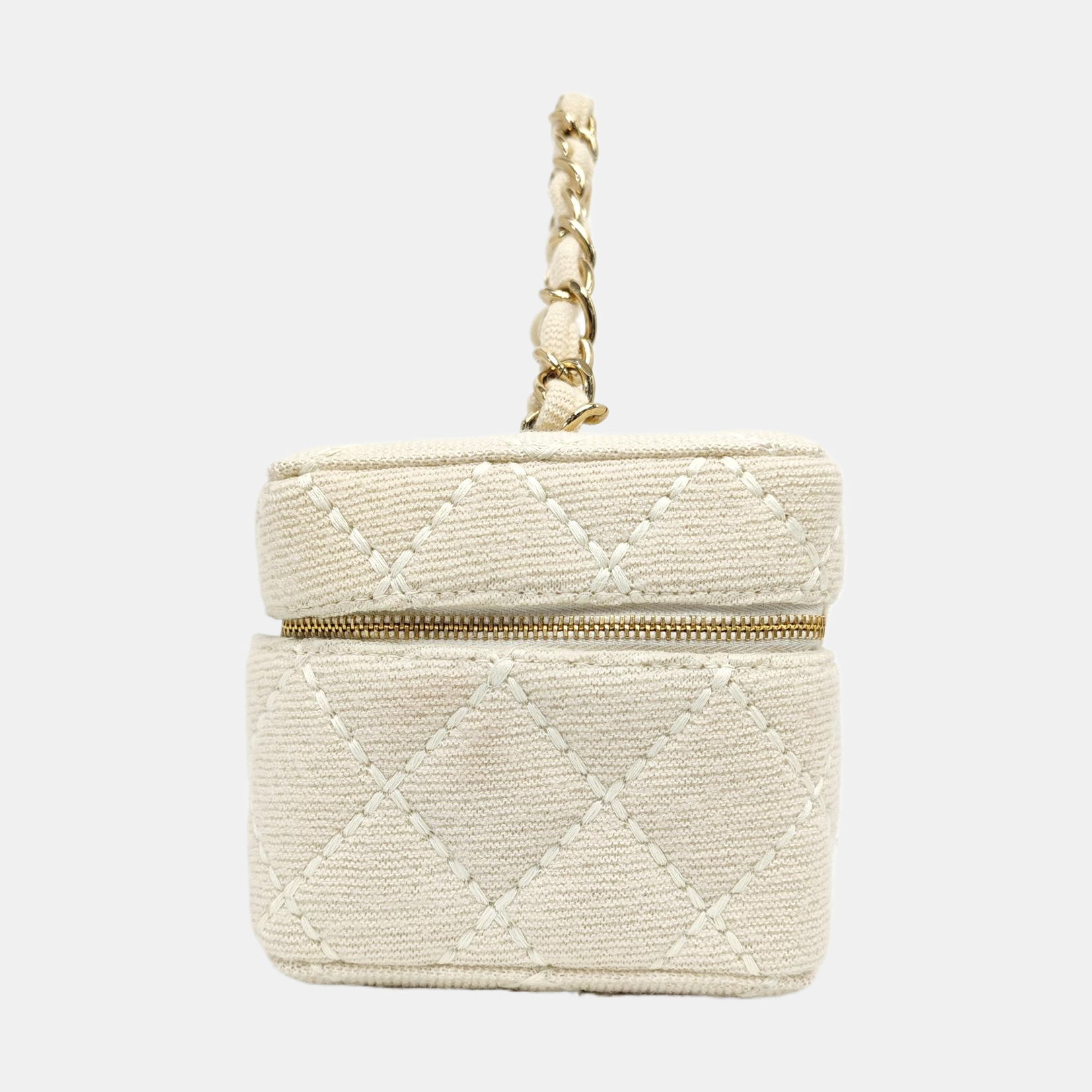 Quilted Fabric Top Handle Bag Beige