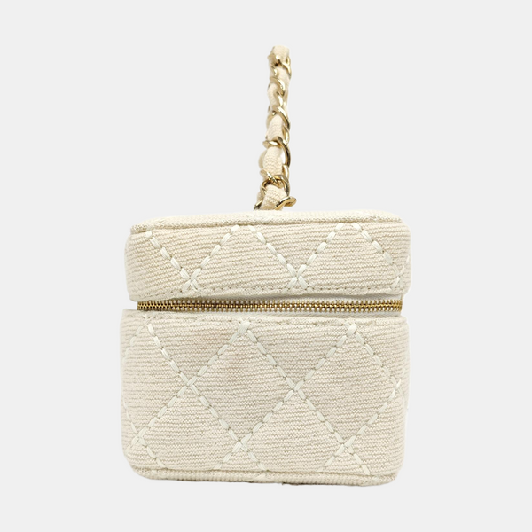 Quilted Fabric Top Handle Bag Beige