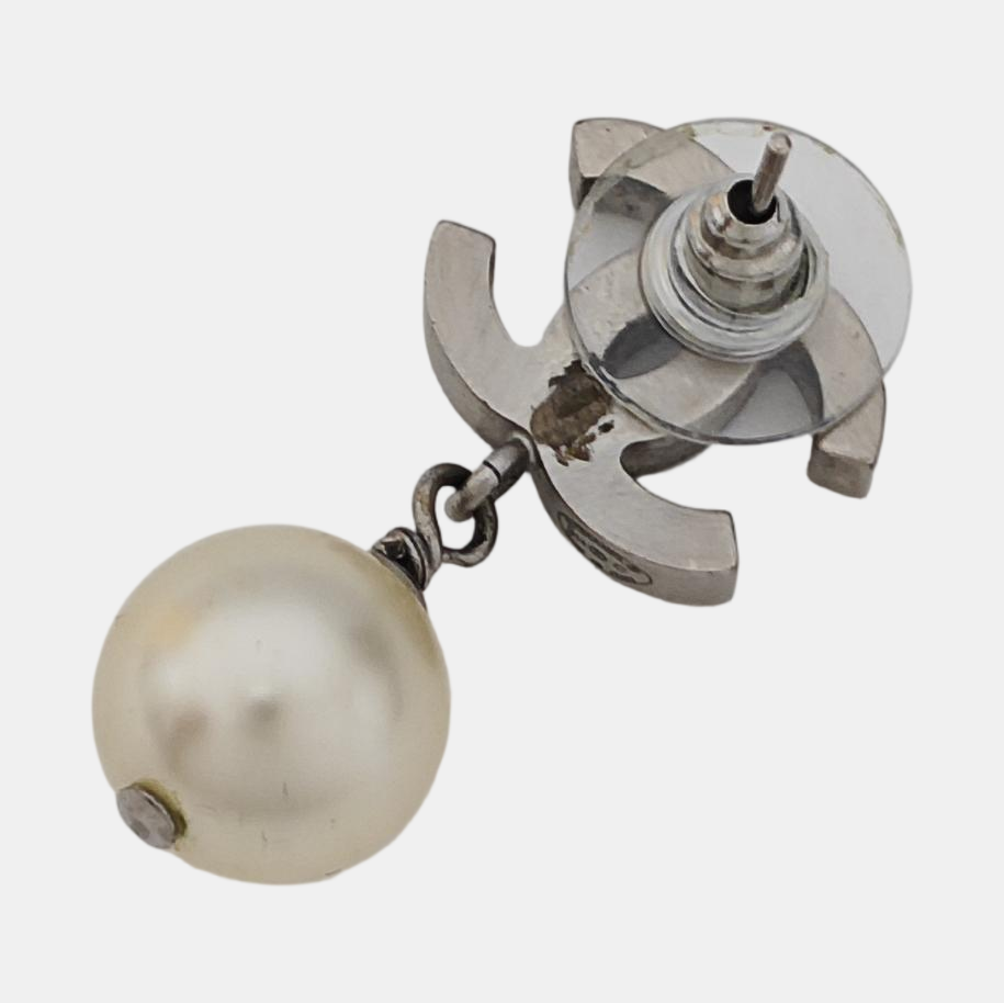 CC Logo Metal Silver Stud Earrings
