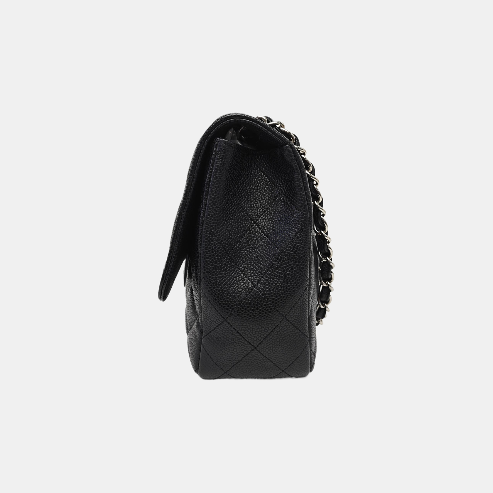 Quilted Grained Calfskin Shoulder Bag Large Black