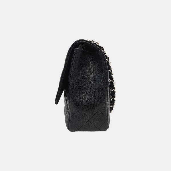 Quilted Grained Calfskin Shoulder Bag Large Black