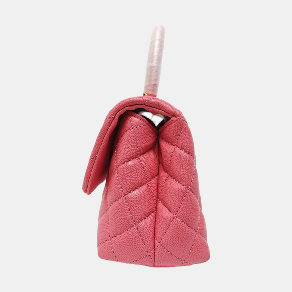COCO HANDLE Small Quilted Grained Calfskin Pink