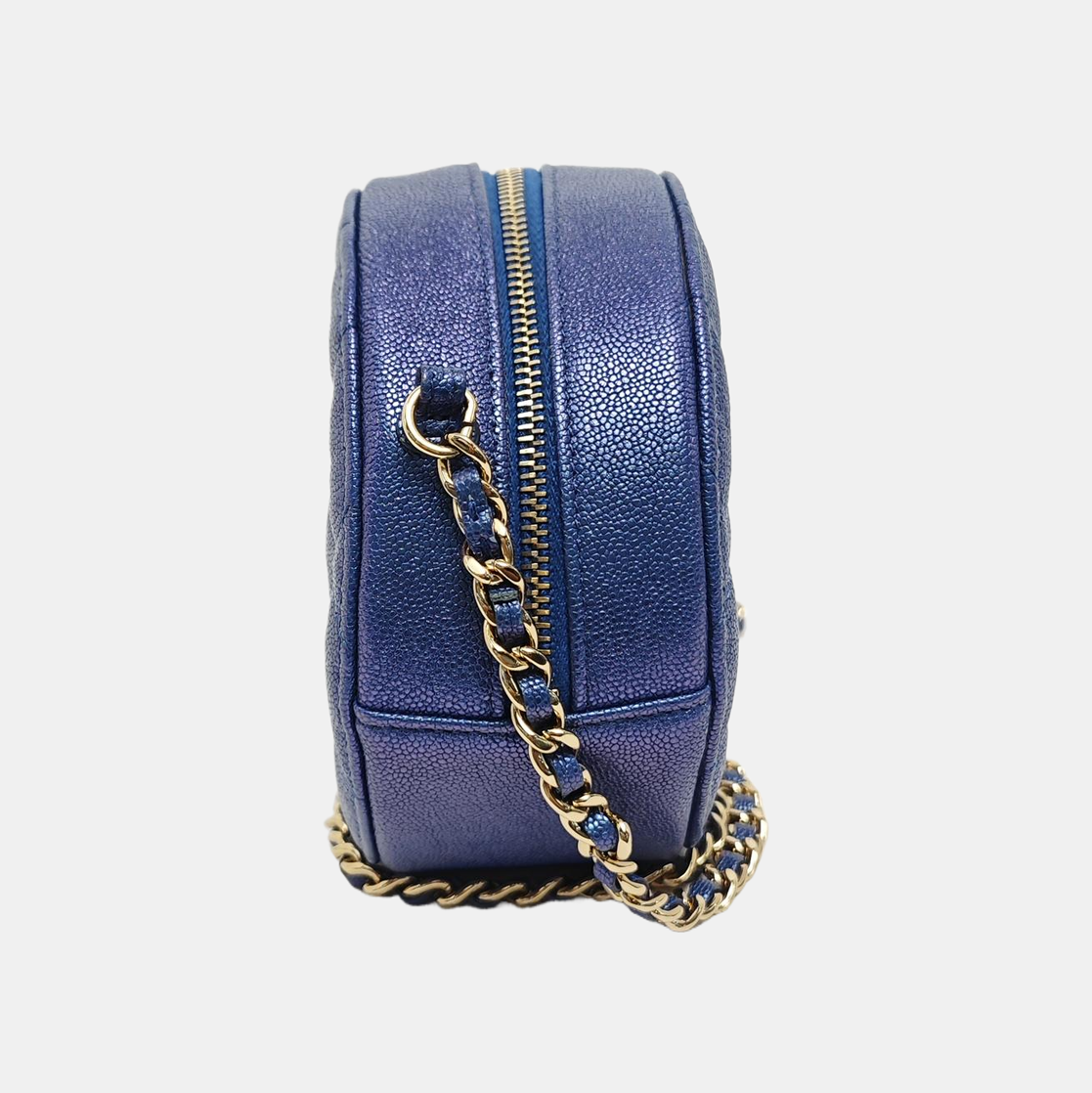 ROUND Quilted Grained Calfskin Blue