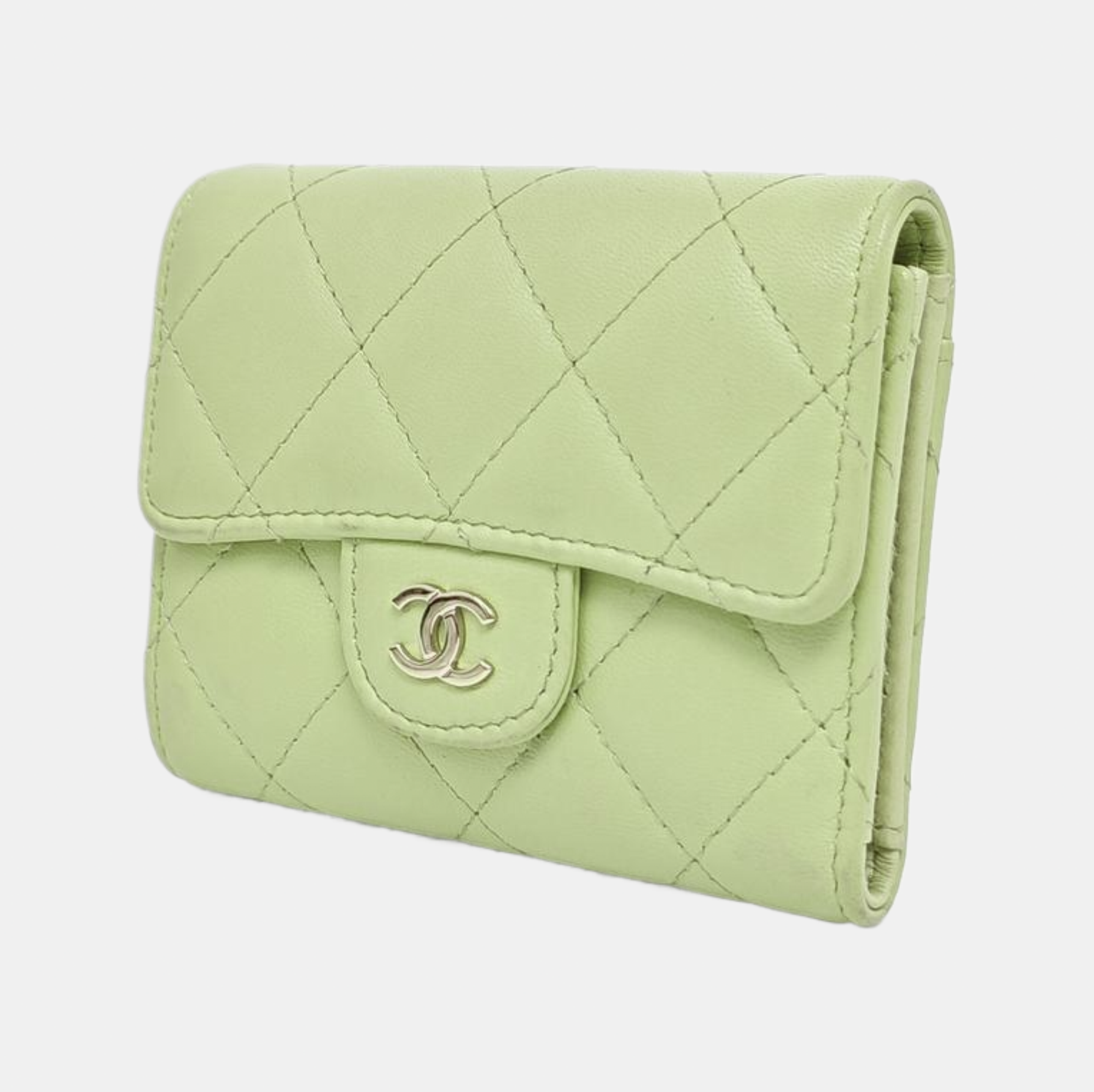 Cartera Clásica con Solapa de Piel de Cordero Acolchada Verde