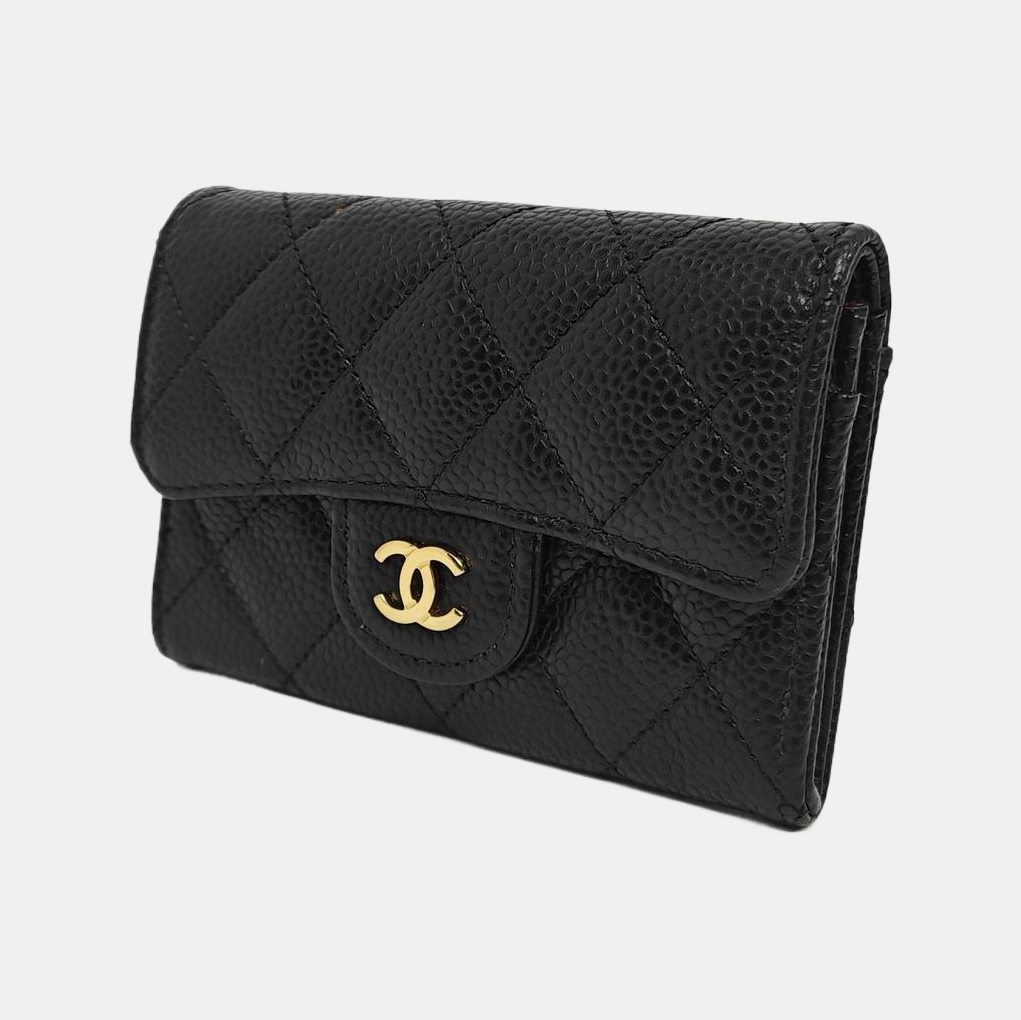 CLASSIC FLAP Quilted Grained Calfskin Black Card Holder