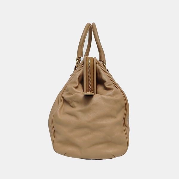 Quilted Calfskin Tote Bag Beige