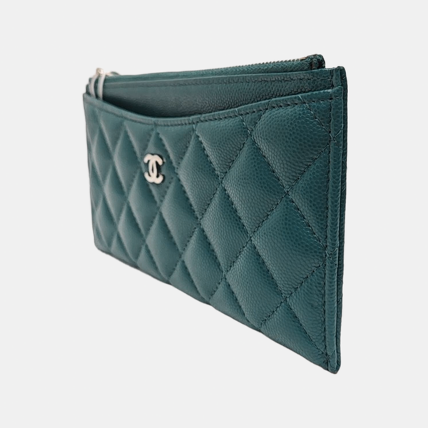 Quilted Grained Calfskin Wallet Green