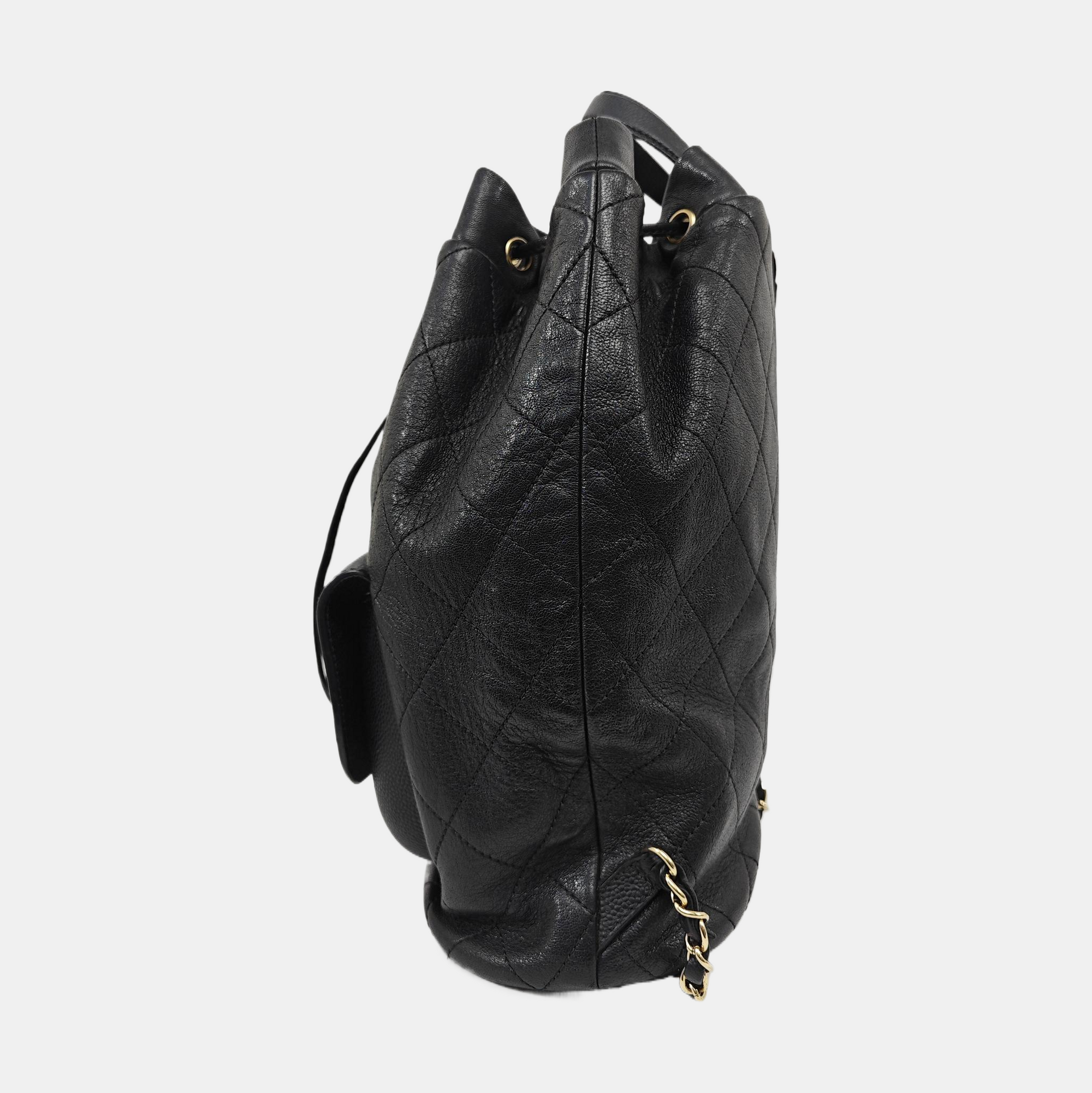 Quilted Grained Calfskin Backpack Black