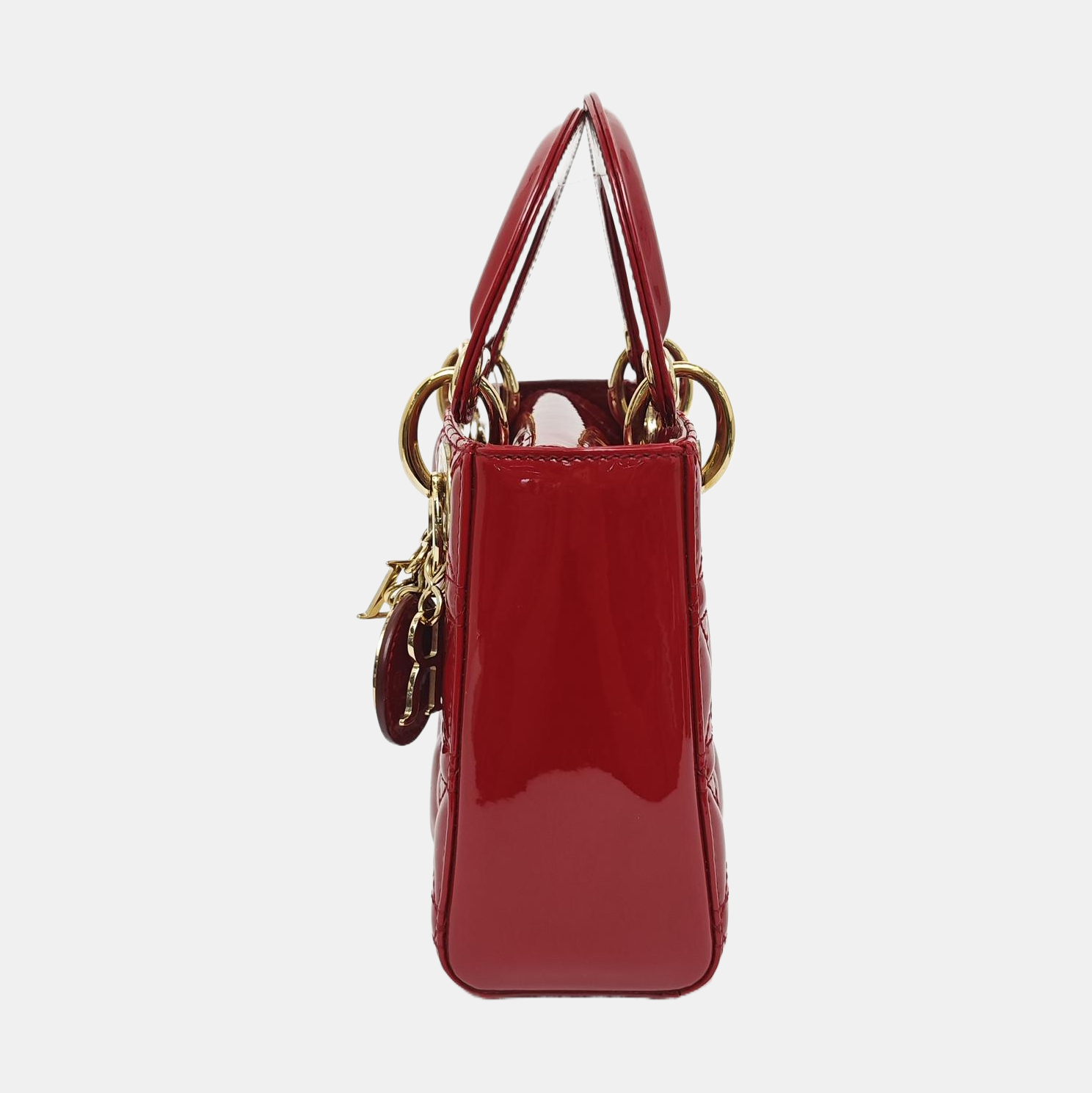 Lady Dior Mini Cannage Patent Calfskin Red