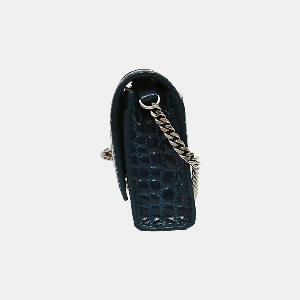 Hourglass Wallet On Chain Mini Calfskin Blue