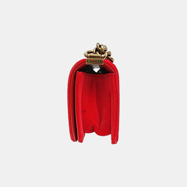 BOY CHANEL Small Quilted Velvet Red