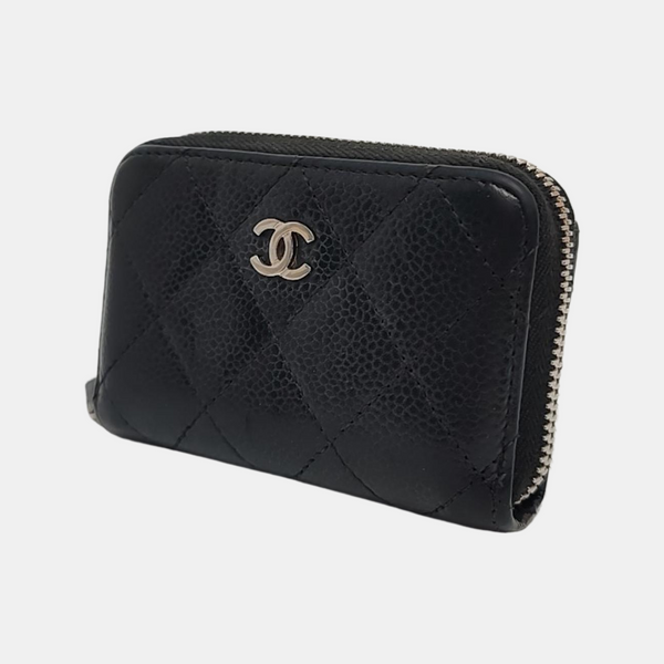 Quilted Grained Calfskin Wallet Black