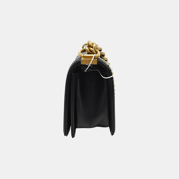 BOY CHANEL Small Quilted Grained Calfskin Black