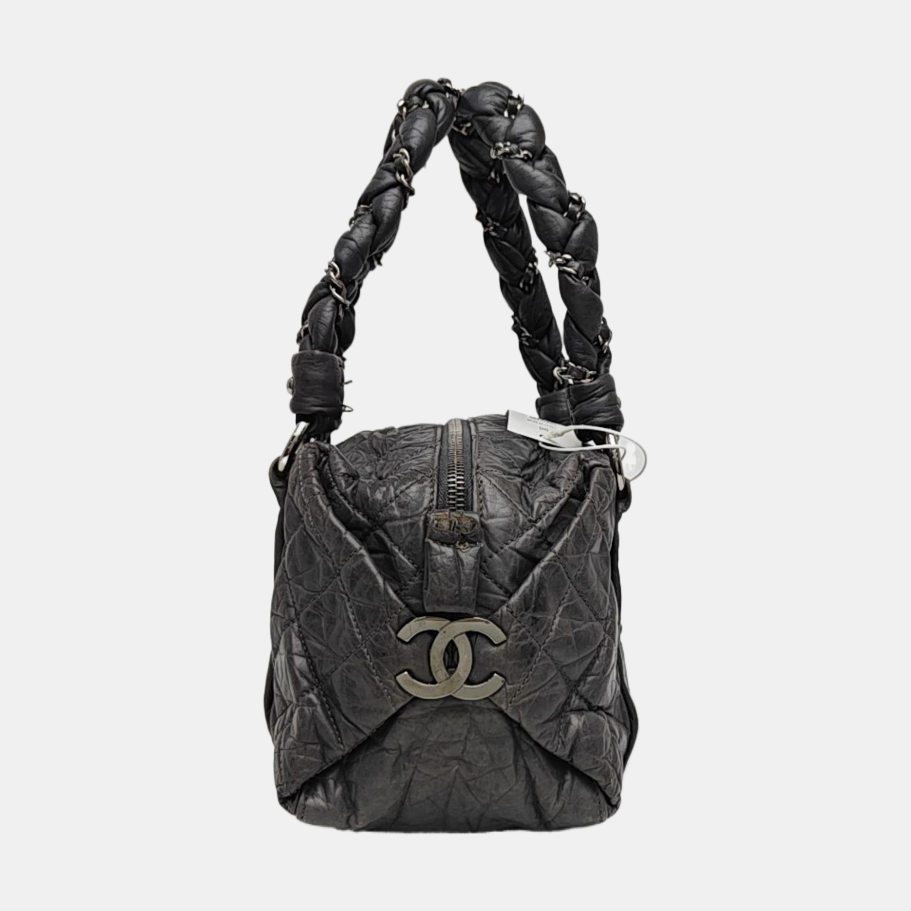 Quilted Calfskin Top Handle Bag Gray