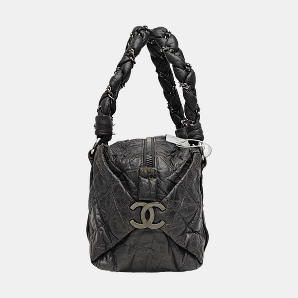 Quilted Calfskin Top Handle Bag Gray