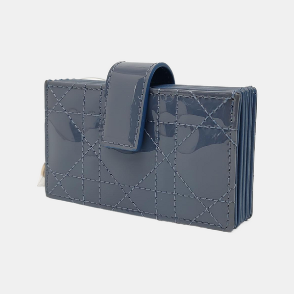 Lady Dior Super Mini Cannage Patent Leather Blue Card Holder