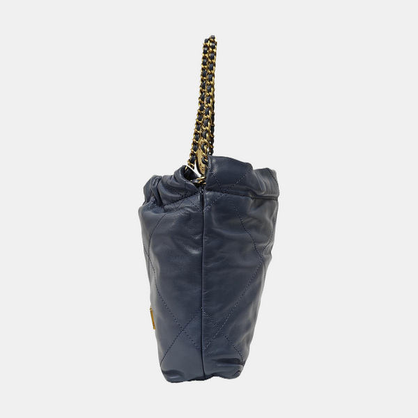 Authenticated pre-owned  CHANEL 22 Mini Quilted Calfskin Blue - Bucket Bag at Looply