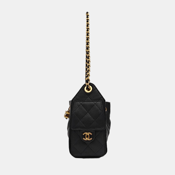 CHANEL 25 Mini Quilted Grained Calfskin Black