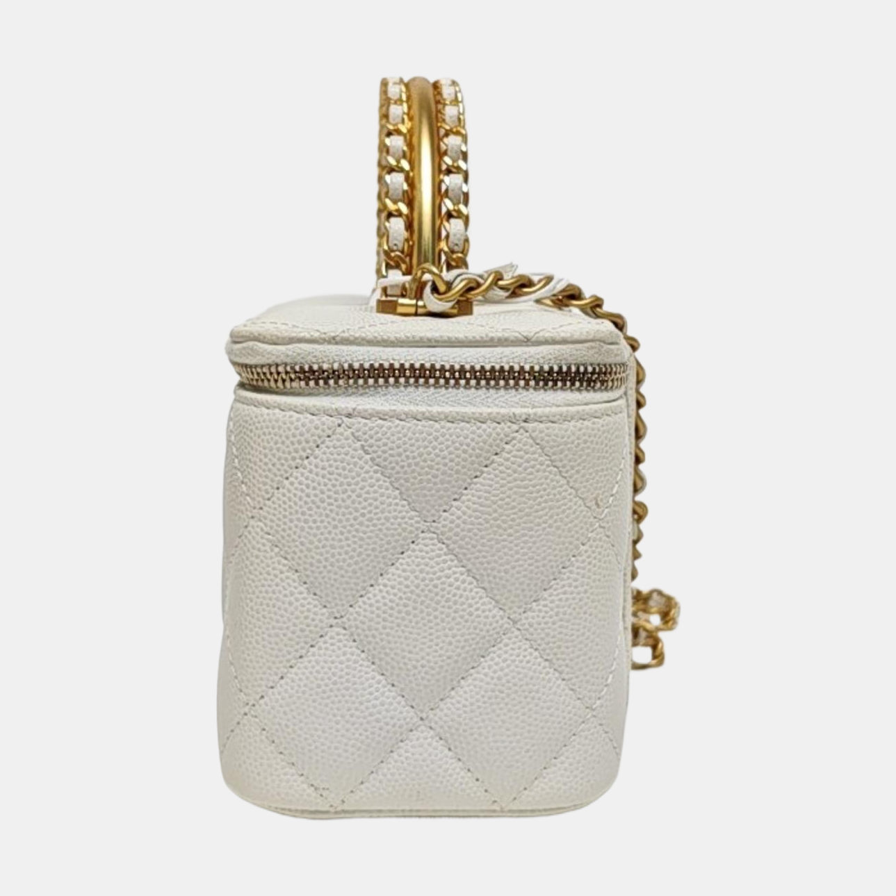 VANITY CASE Small Quilted Grained Calfskin White